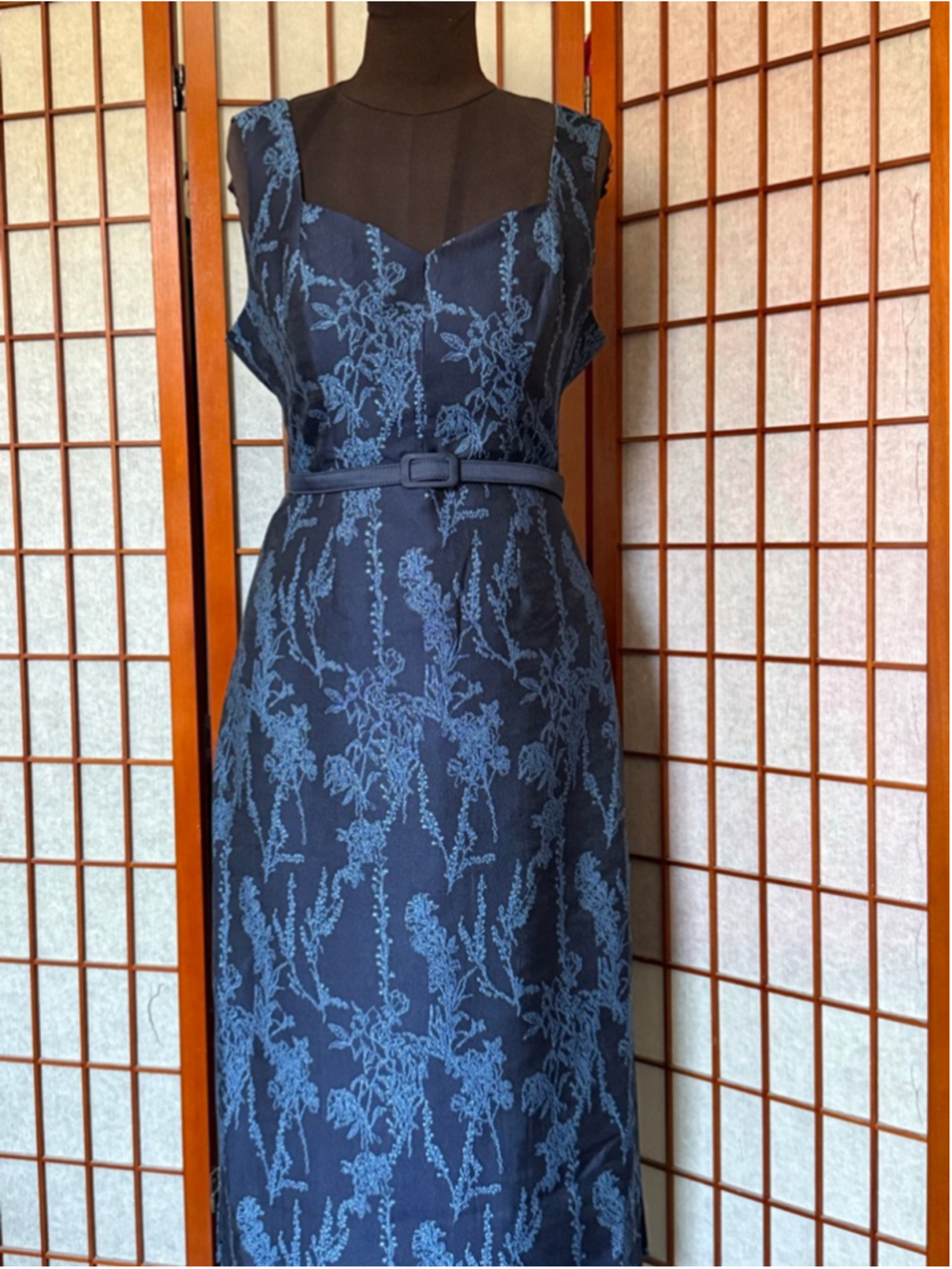 Women's Kay Unger Navy Blue Floral Midi Dress Size 16